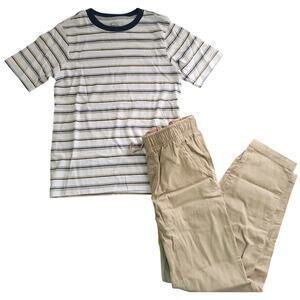 Wonder nation boys Size 8 plaid tan 2 piece outfit top & bottoms